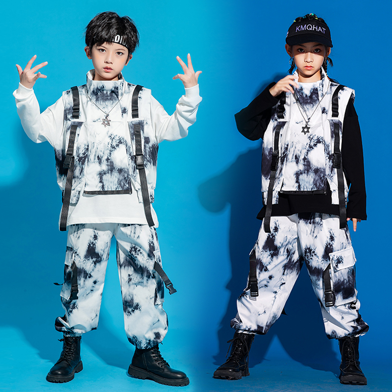 ヒップホップダンス衣装子供ストリートダンス衣装タイダイベストパンツ男の子絶賛着用コンサートモダンダンスの服 BL7487