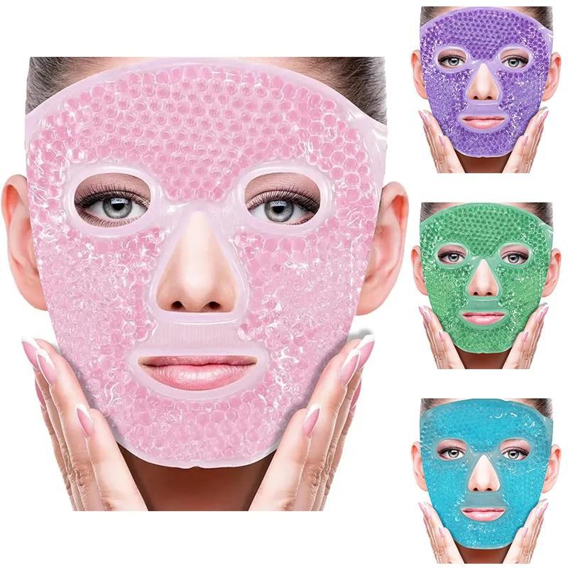 新しいスパ氷冷温熱フルフェイスアイマスク睡眠アイスパック顔パフくまを減らす女性用ジェルビーズ圧縮