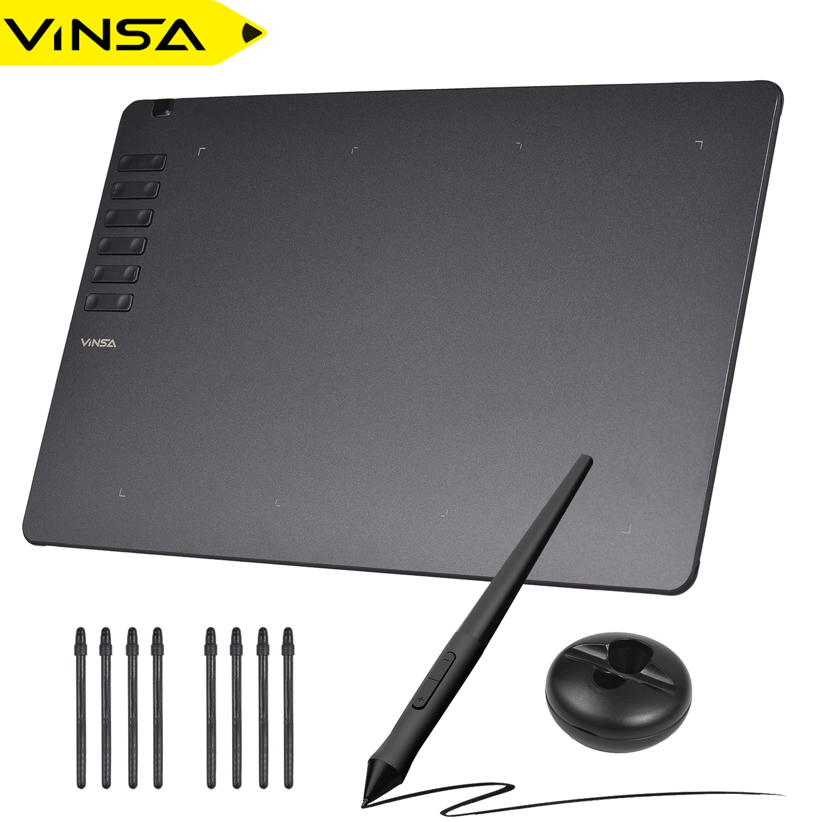 VINSA T1161 グラフィック描画タブレット 超薄型アート作成スケッチ バッテリー不要のスタイラス付き 8 ペン先 8192 レベル筆圧