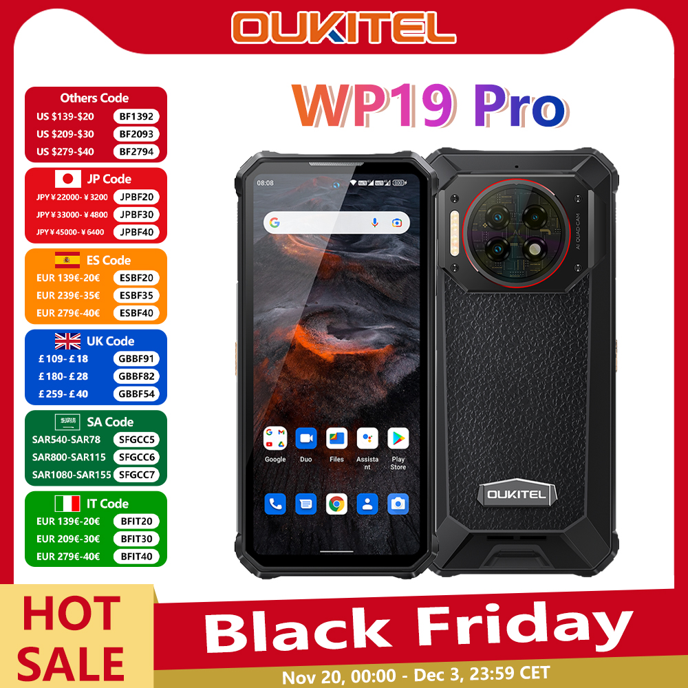 Oukitel WP19 Pro 頑丈な電話 6.8 "FHD スクリーン 22000mAh 24（8 16）GB 256GB 携帯電話 64MP カメラ Helio G99 120Hz 携帯電話