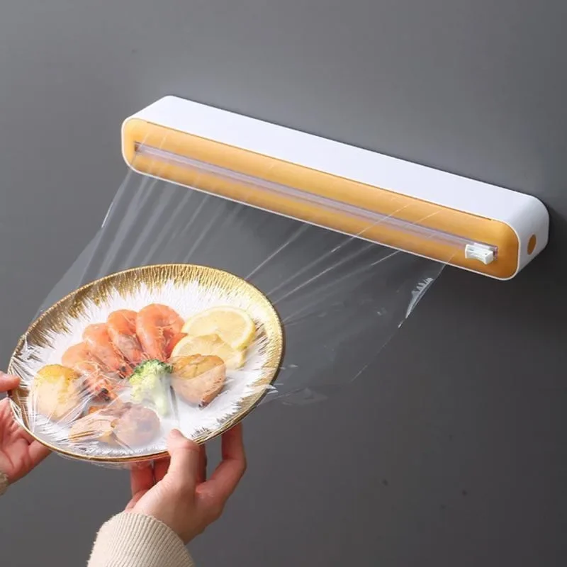 プラスチックラップディスペンサー 多目的ラップディスペンサー カッター付き 詰め替え可能 キッチン収納整理