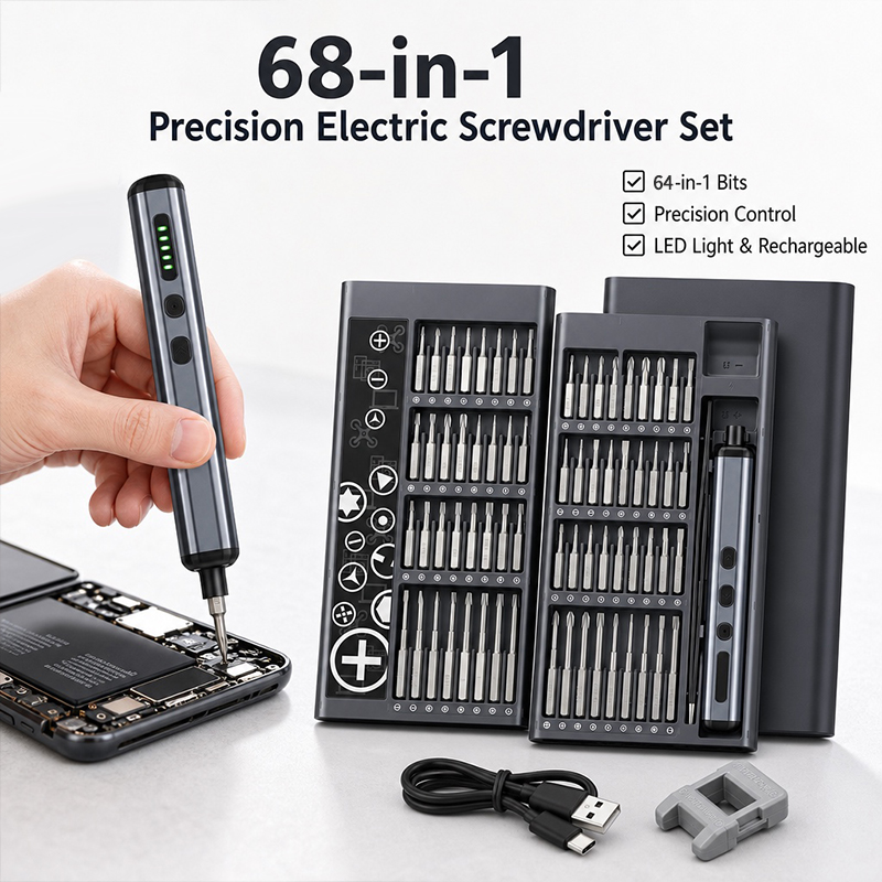 68 in 1 精密電動ドライバーセット、充電式ポータブル、磁気ビット iPhone PC 時計カメラメガネ修理用