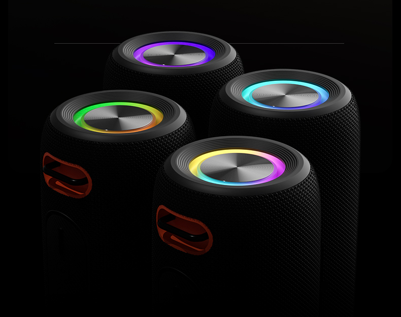 30W ポータブル Bluetooth スピーカー ハンドストラップ付き カラフルな RGB ライト 重低音サウンド TWS ステレオスピーカー 屋外用