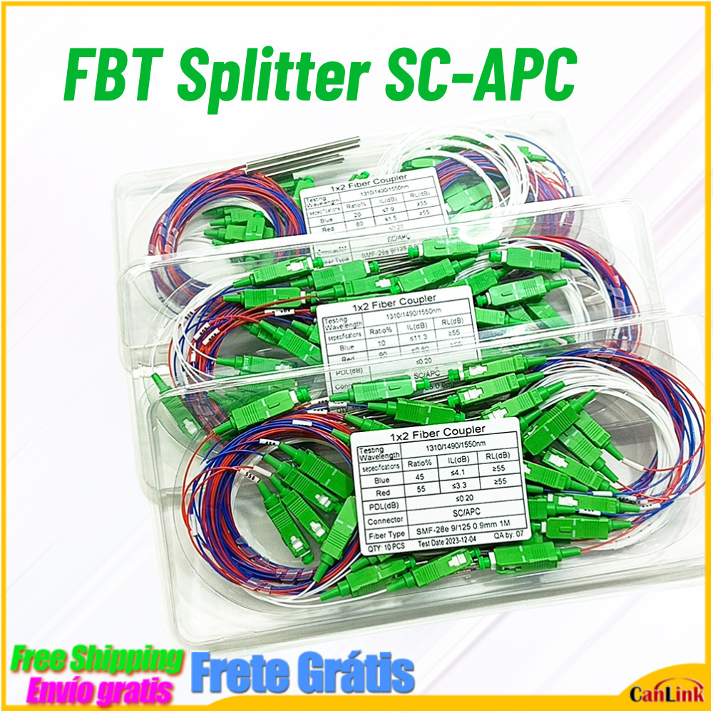 10 ピース/ロット光ファイバー FBT スプリッター SC APC 1x2 10/90 0.9 ミリメートルコネクタアンバランスカプラーオプションのスプリッター比