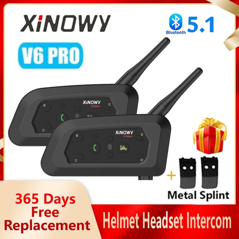 XINOWY V6 プロオートバイヘルメット Bluetooth インターホンヘッドセット 800 メートルインターホンコミュニケーター 6 ライダー音楽プレーヤー防水