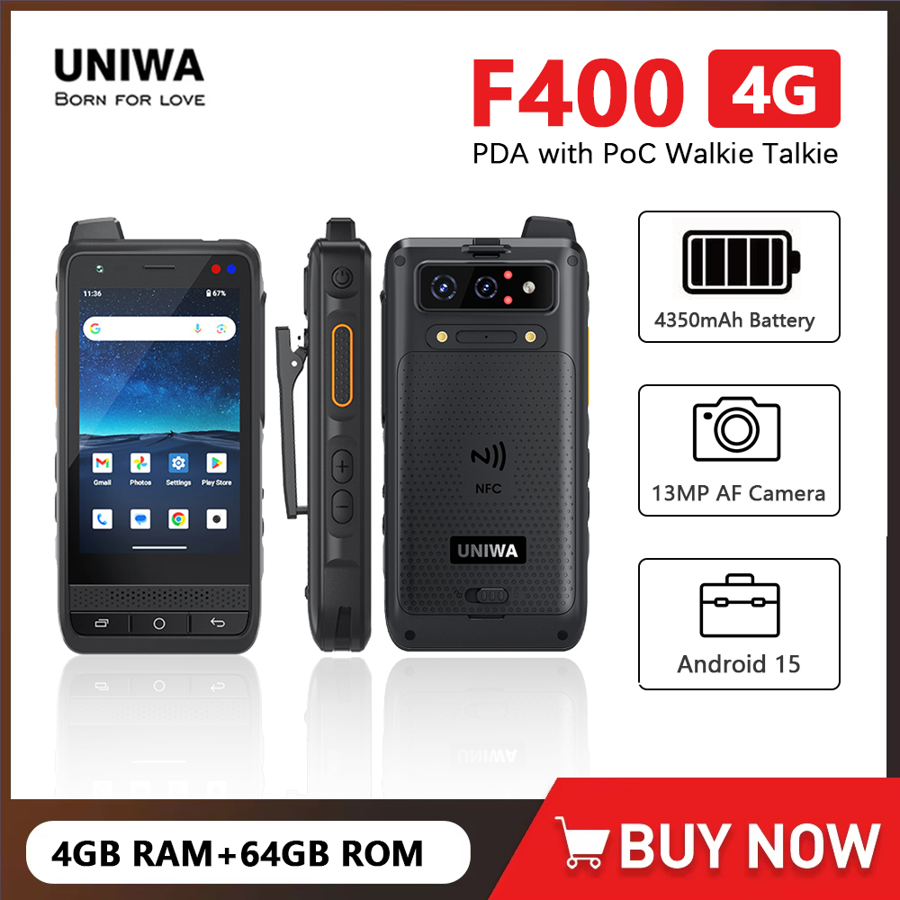 UNIWA F400 頑丈な PDA PoC トランシーバー Zello IP65 スマートフォン Android 15 4350mAh 4.0 インチ 4G グローバル範囲トランシーバー NFC