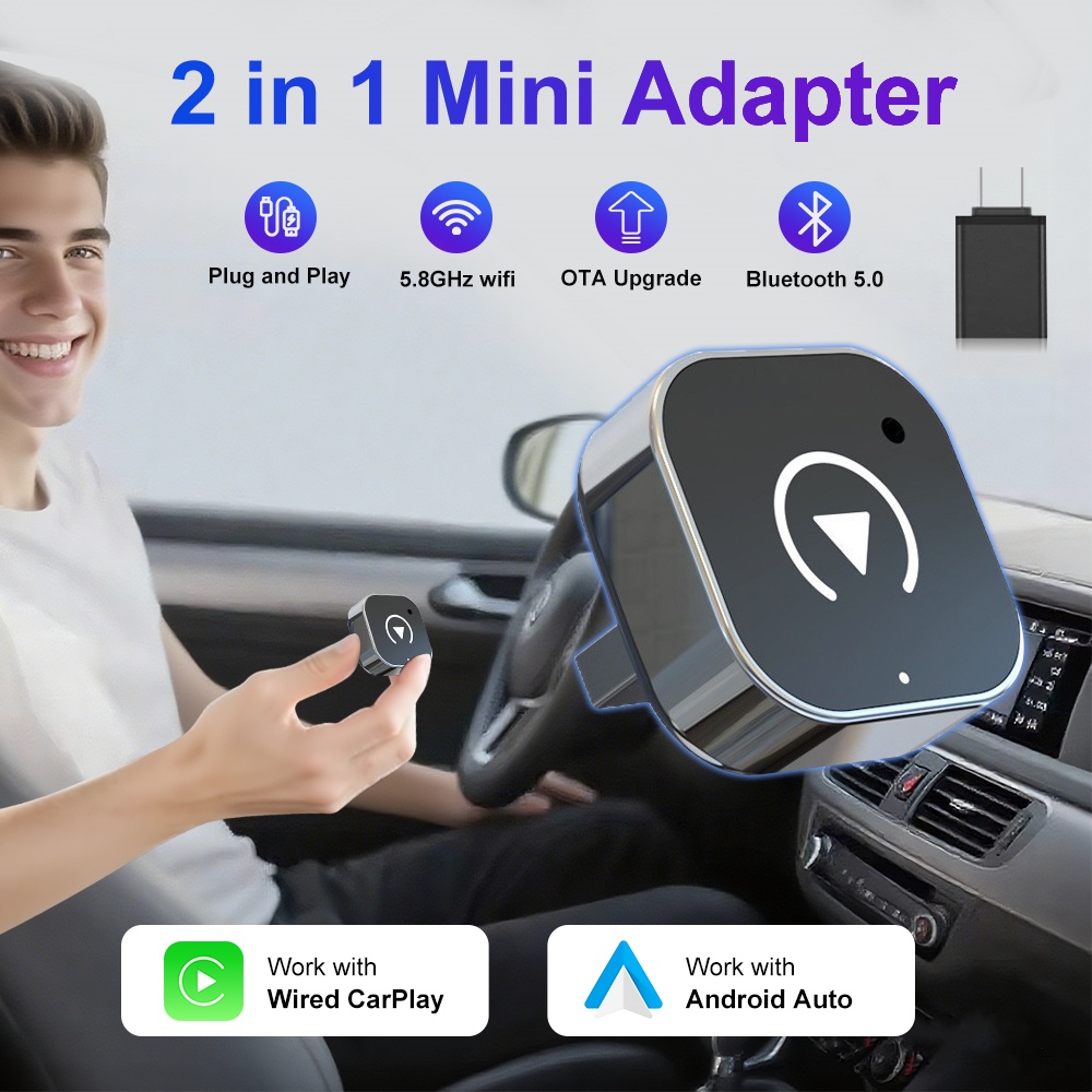 2026 最新ワイヤレス CarPlay アダプター 2-in-1 有線 - Apple 用ワイヤレス ドングル