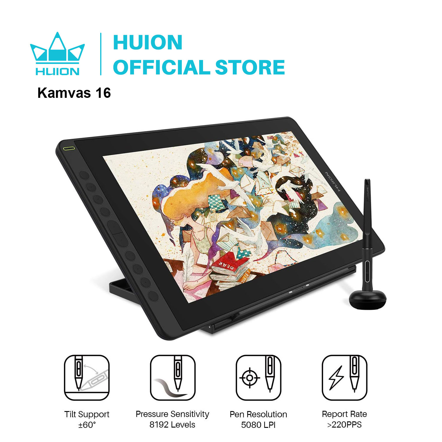 HUION Kamvas 16(2021) グラフィック描画モニター バッテリー不要のデジタルペンタブレット Windows/MAC および Android 用 120%s RGB