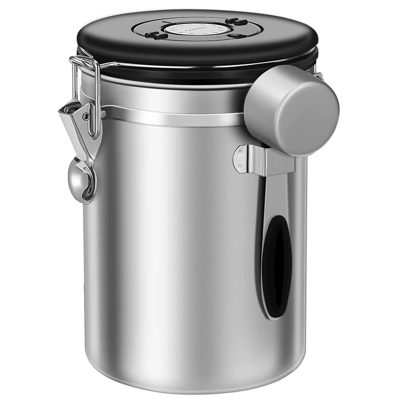 LMETJMA 1.8L コーヒーキャニスター挽いたコーヒーステンレス鋼コーヒー収納キャニスター豆砂糖茶用スクープ付き JT152