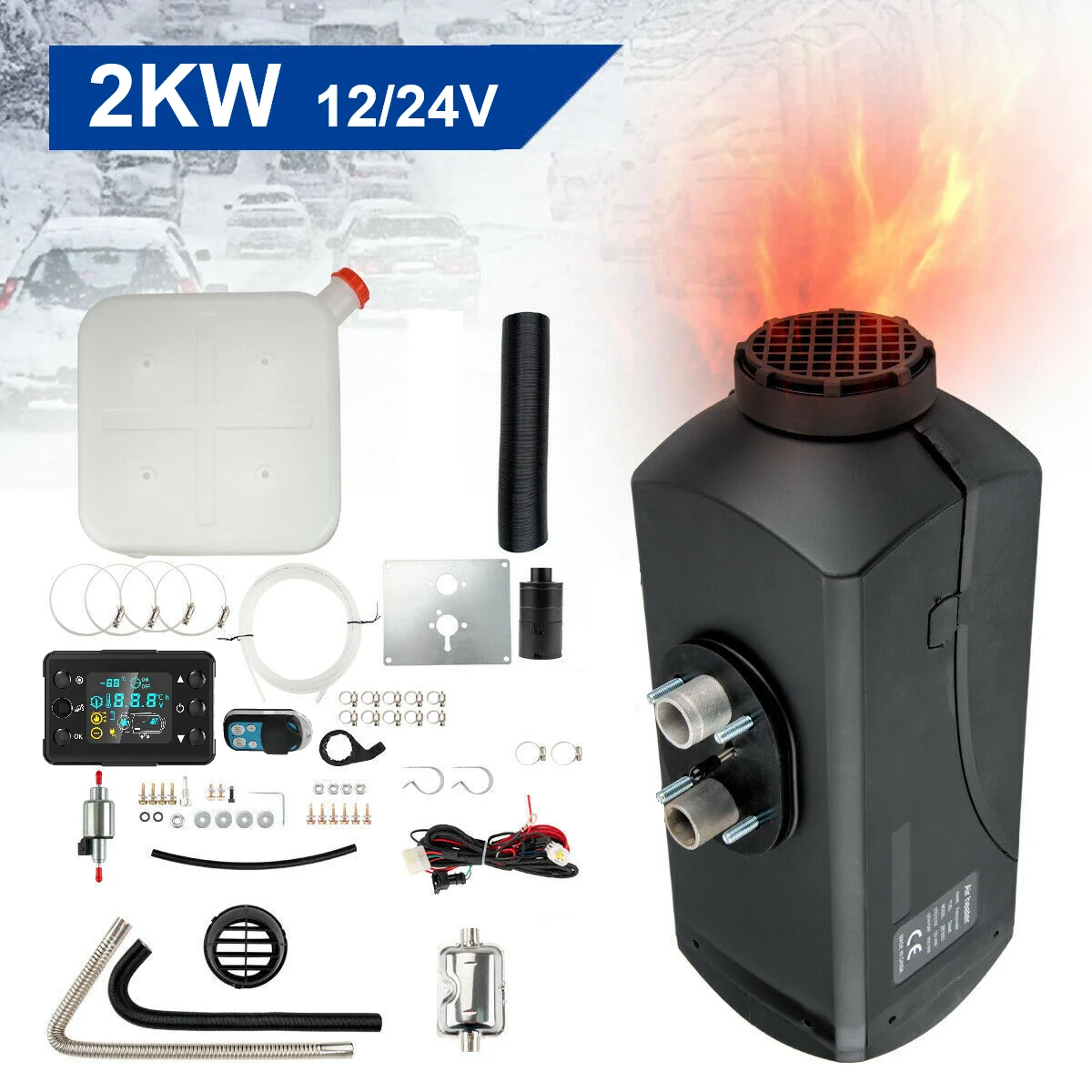 ディーゼルエアヒーター 12V/24V 2-8KW 互換ディーゼルパーキングヒーター LCD リモコン付き小型ボート車 RV トラック屋内