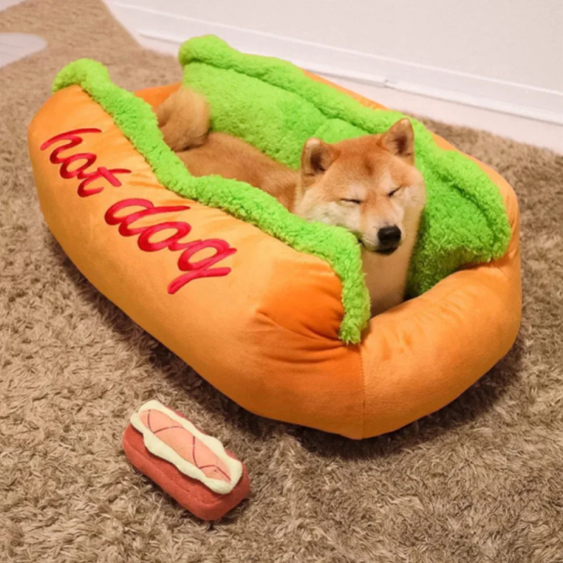 ペットベッド ホットドッグハウス ラウンジャーベッド 犬小屋マット ソフトファイバー ペット犬 子犬 暖かい 取り外し可能 洗える ウォーターロン 猫用