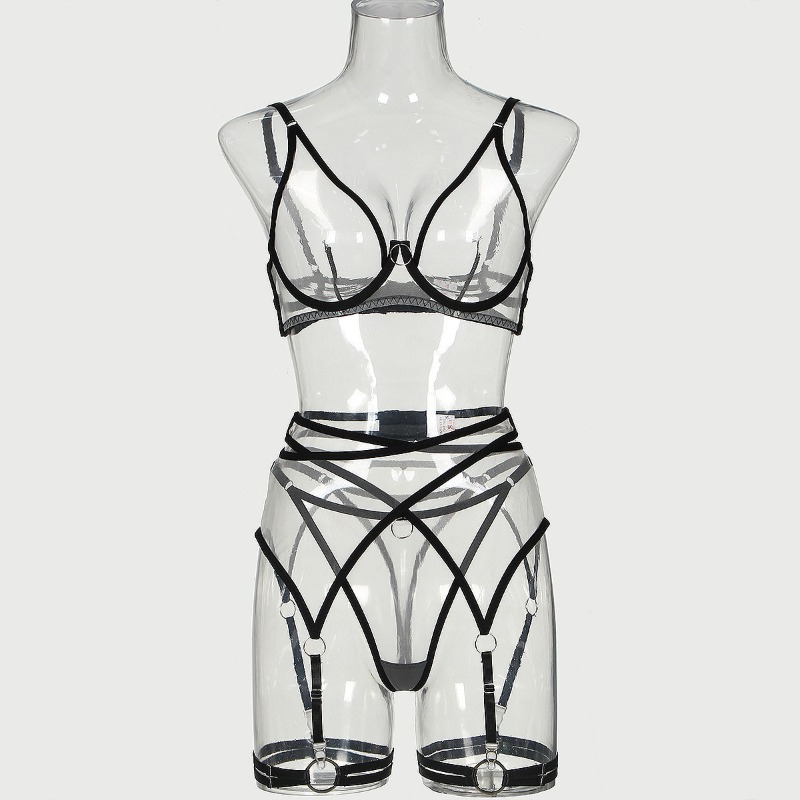 Toucheart 4 点セットブラジャーセットヌードシースルーメッシュコントラストカラー裾上げセクシーな下着女性ガードルガーターベルトスーツ