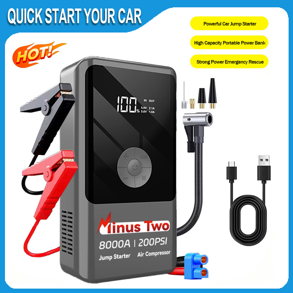 Jump Starter And Air Inflator 10.2 Bar Fast Fill -40°C Low-Temp Work 12V Lead-Acid Battery with Tire Monitoring