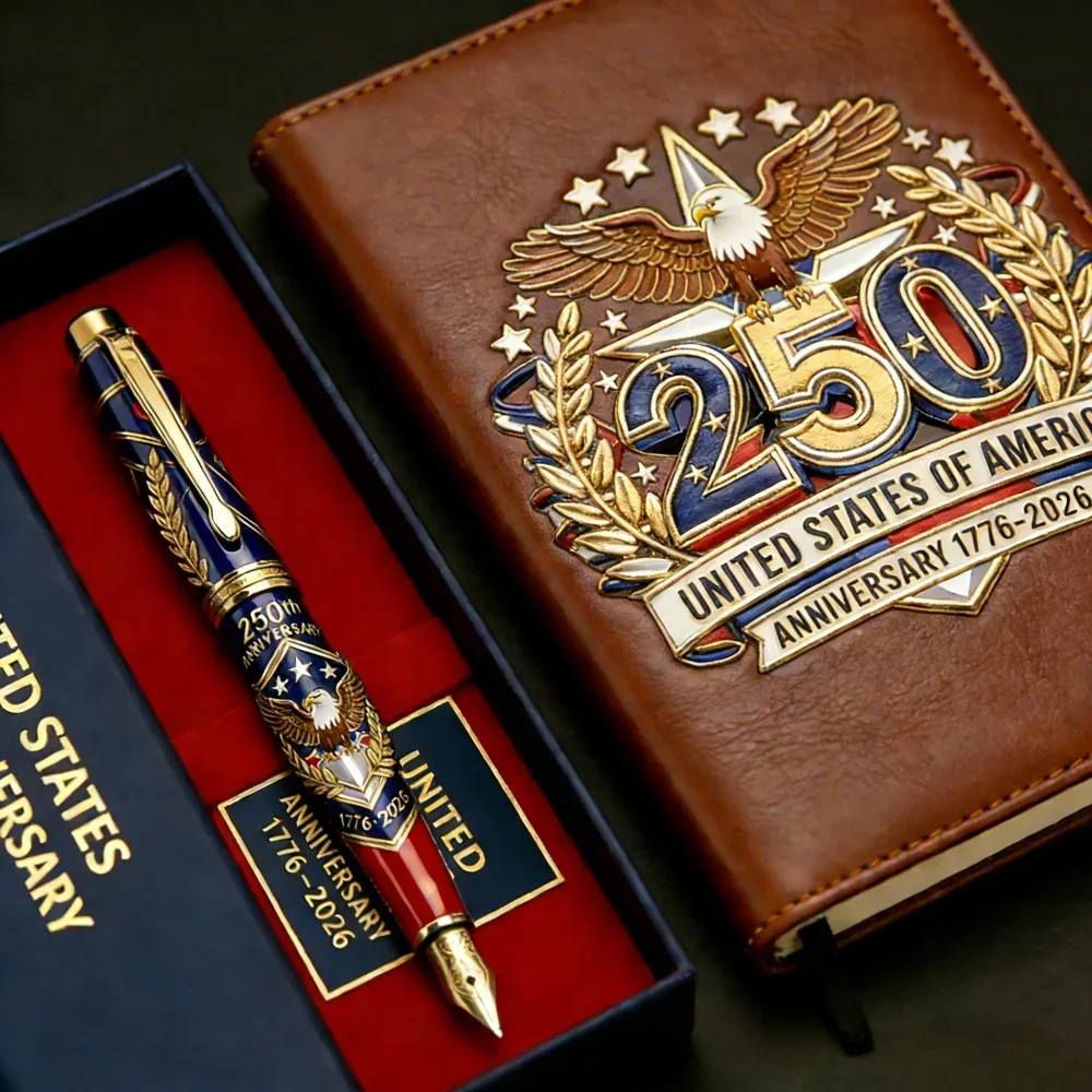 アメリカ独立250周年記念ペン＆ノートセット 2026年アメリカ独立記念日ジャーナル レザーカバー＆ボールペンギフトセット（男性向け）