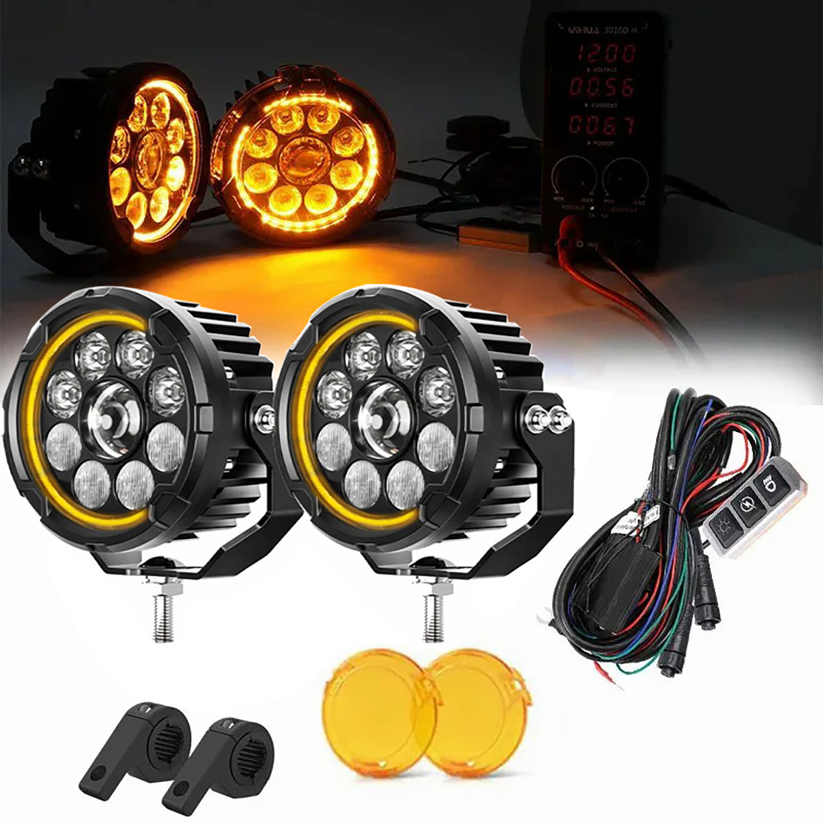 ユニバーサルオートバイ補助フォグランプ高低ビームアンバー DRL Led スポットライト BMW R 1200 1250 GS LC アドベンチャー 2014-2018