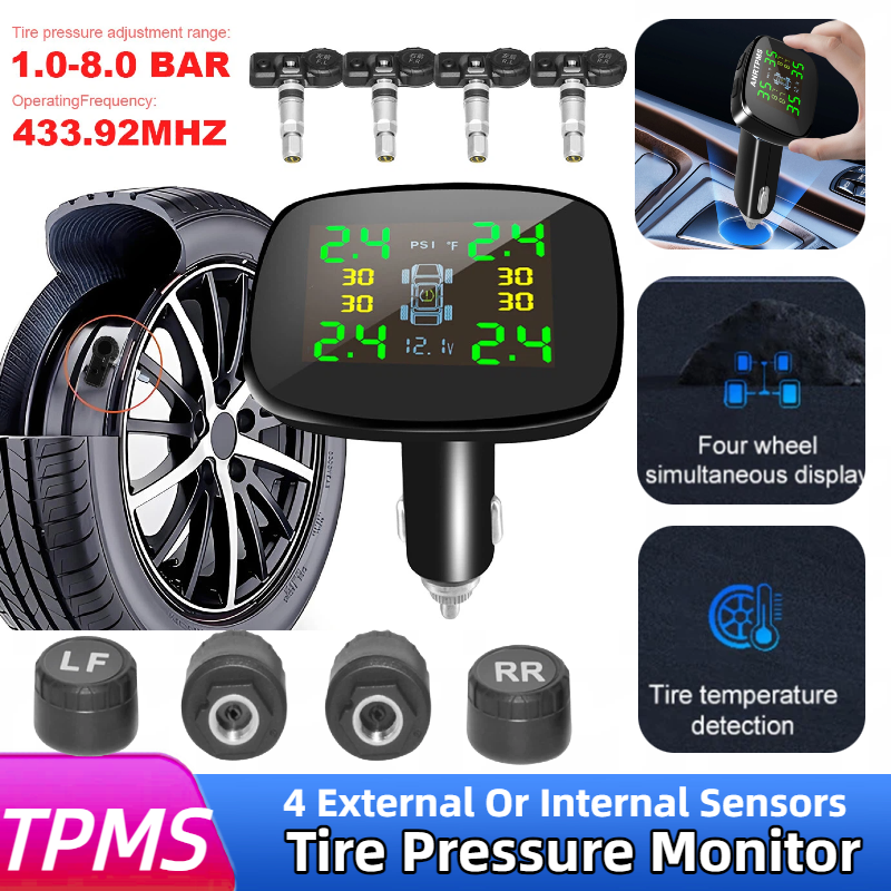 車の TPMS タイヤ空気圧監視システム 4 つの外部または内部センサー自動車セキュリティ警報システムタイヤ空気圧モニター