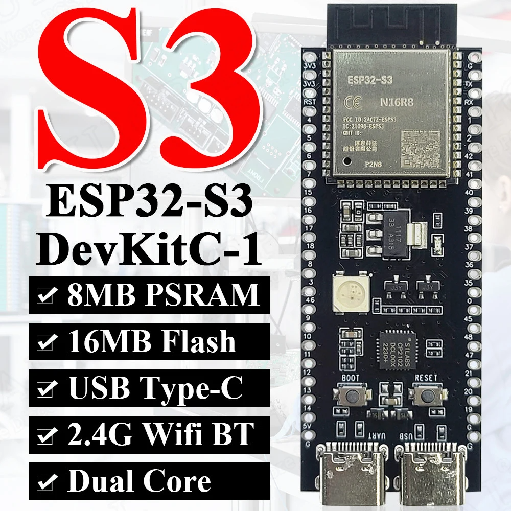 ESP32-S3-DevKitC-1 開発ボード BT ​​2.4G Wifi モジュール Arduino 用 8MB PSRAM 16MB フラッシュ N16R8 44Pin CP2102 Type-C ESP32S3
