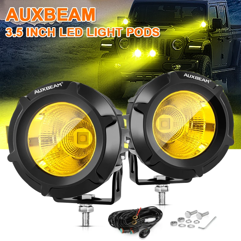 AUXBEAM 3.5 インチ ラウンド コンボ ビーム LED ワークライト ポッド ハーネス付き トラック ピックアップ オフロード用