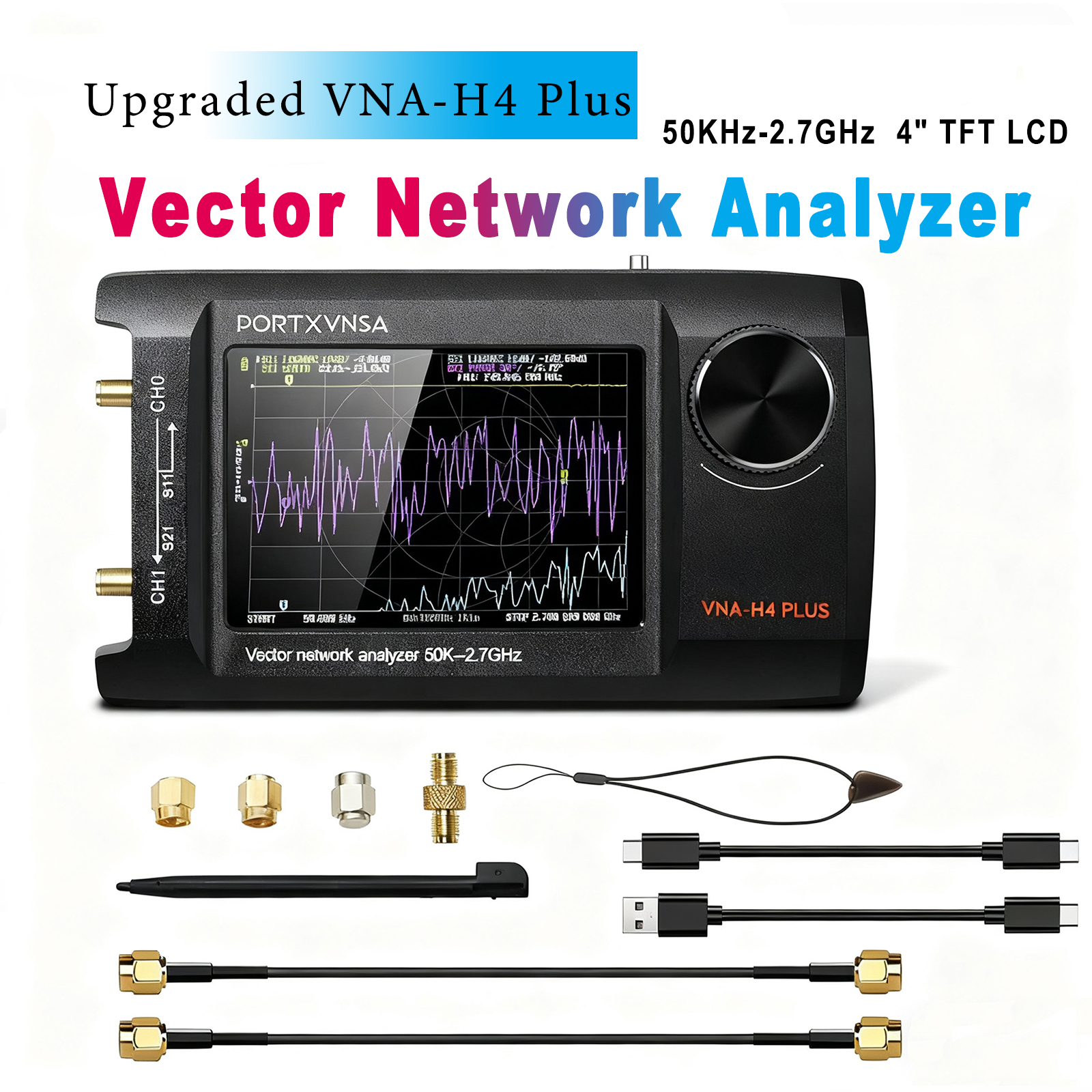 NanoVNA-H4 Plus 4 インチ IPS VNA 50KHz-2.7GHz ベクトル ネットワーク アナライザー SWR アンテナ テスター 5000mAh 401 スキャン ポイント SD スロット付き