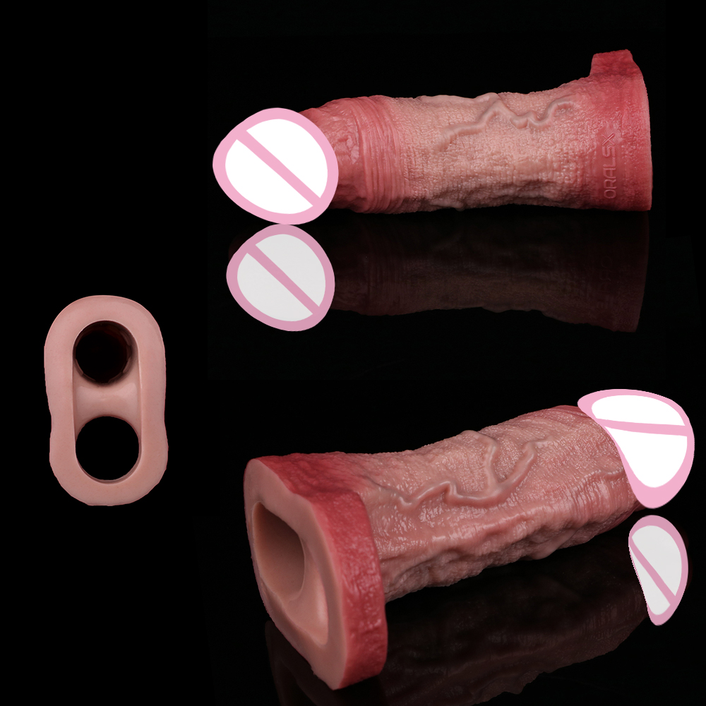 ORALSX ペニスエクステンダーデバイスカバースリーブ胴回り強化プレジャーディルドシース大人の大人のおもちゃ男性再利用可能なコンドーム 18