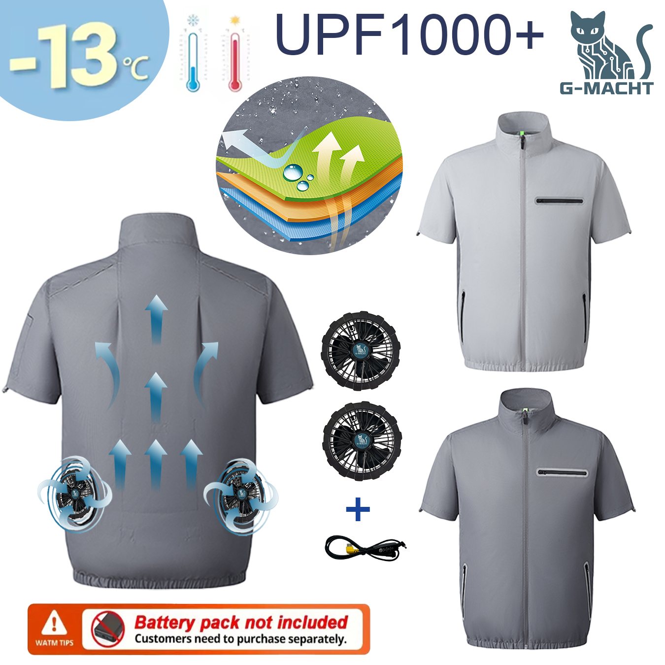 G-MACHT 2026 新しい USB ファン冷却ベスト男性空調服屋外作業釣り冷却コート (電力ではありません)