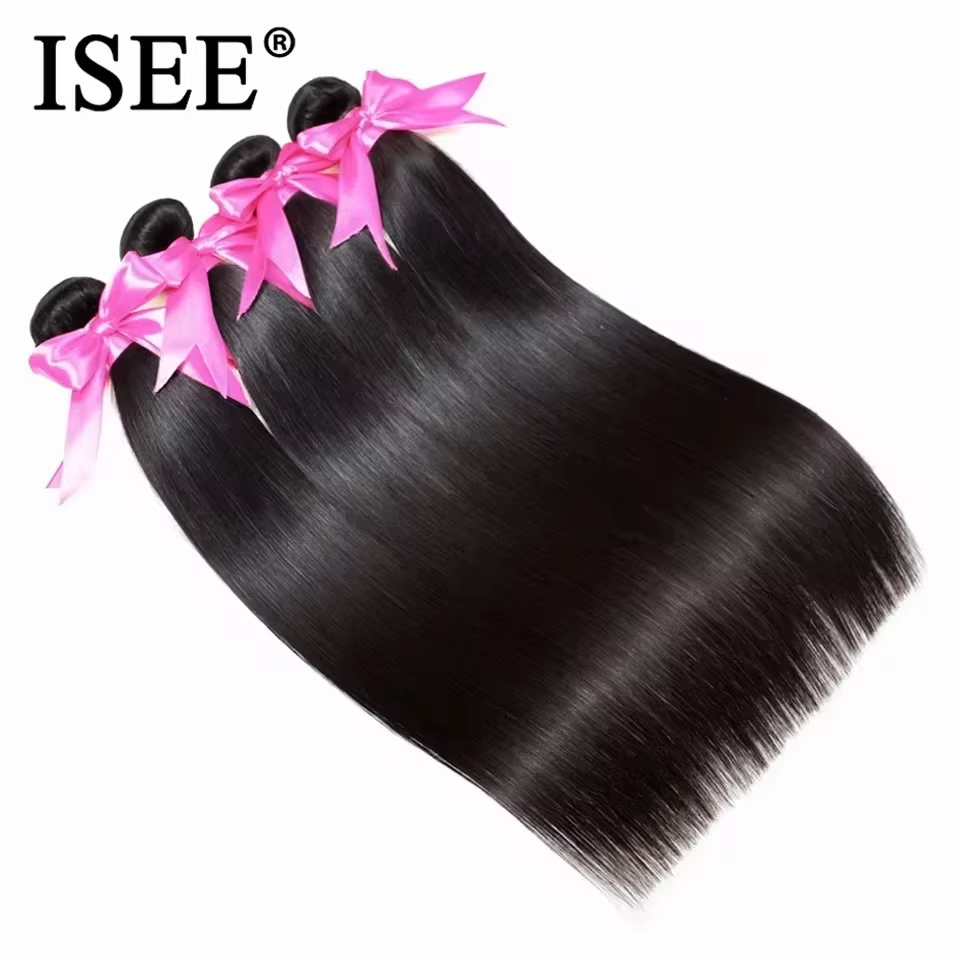 ブラジルストレートヘア織りバンドル生毛 100% 人毛バンドルストレートヘアエクステンションナチュラルカラー 1 バンドル ISEE 髪