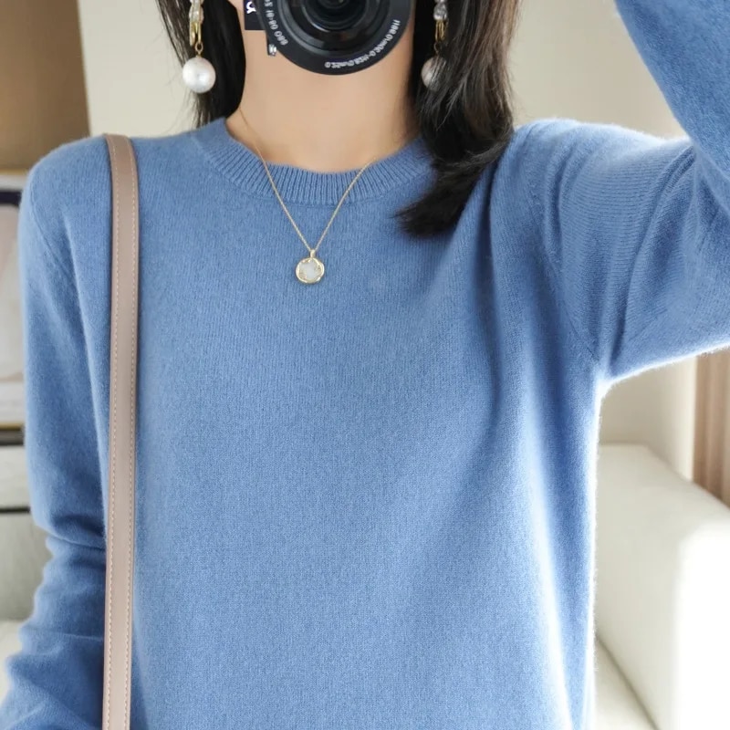 女性セーター O ネック秋冬ベーシックプルオーバー暖かいカジュアルプルジャンパー韓国ファッション春ニットボトミングシャツ 2026