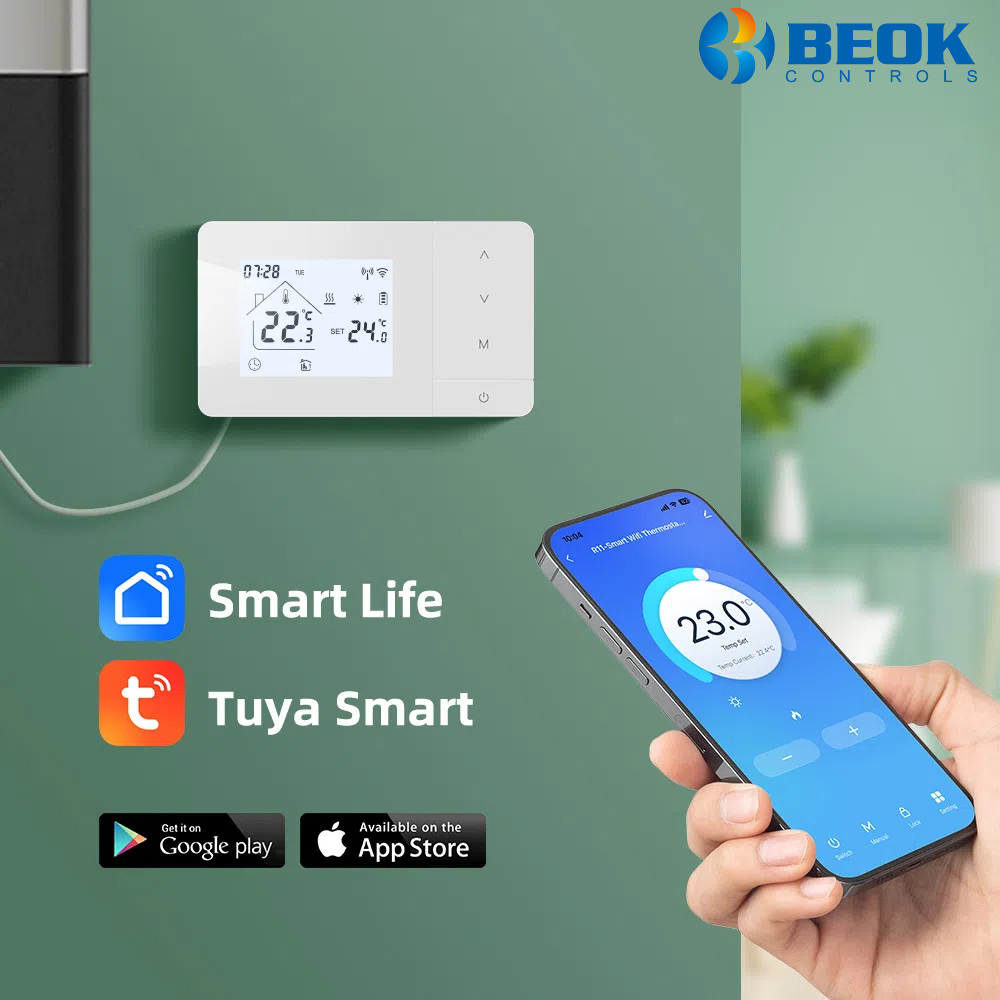 Beok Tuya 加熱/冷却 Wifi サーモスタット ガスボイラー用 毎日プログラム可能な低電力バッテリー温度コントローラー