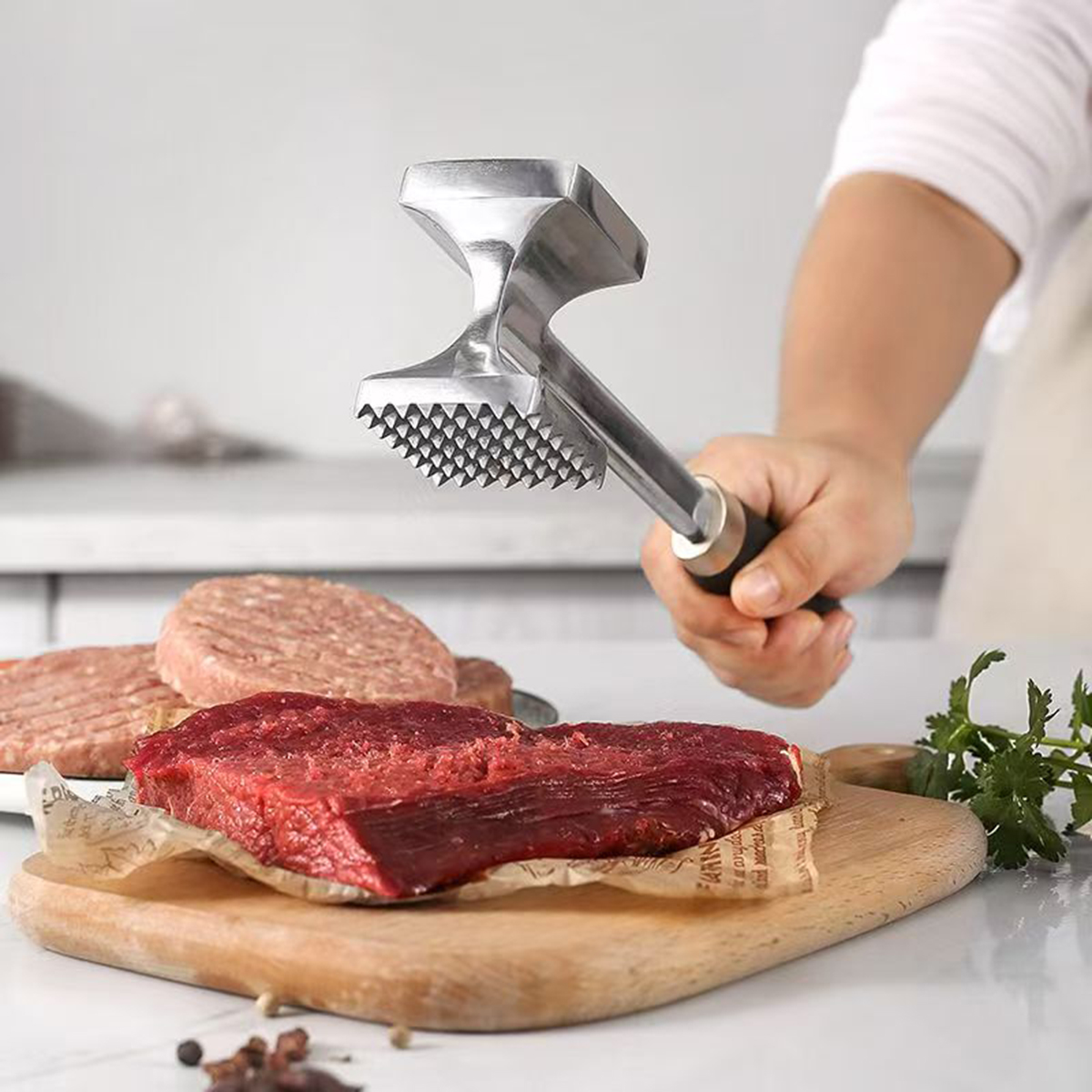 ステンレス鋼両面角型肉軟化ハンマー、ポークチョップ、ステーキ、西洋料理用食品安全キッチンツール