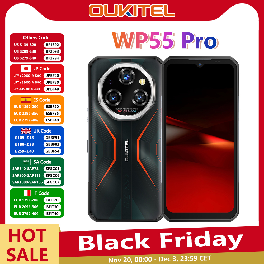 【ワールドプレミア】Oukitel WP55 Pro 5G 頑丈なスマートフォン 48GB(16 32) 512GB 11000mAh 33W 108MP 6.6 インチ FHD 携帯電話