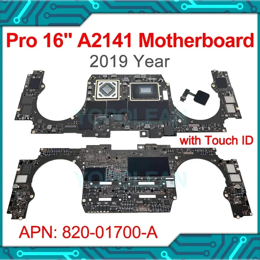 Original A2141 Motherboard with Touch ID For MacBook Pro Retina 16" A2141 Logic Board i7 i9 512GB 1TB 820-01700-A 2019 Year