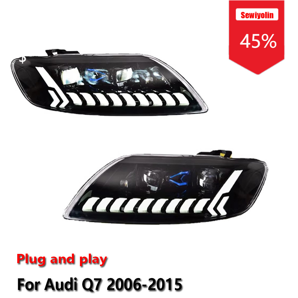 Sewiyolin 車の LED ヘッドライトアセンブリアウディ Q7 2006-2015 フォグ DRL ブレーキターンシグナルランププラグアンドプレイ