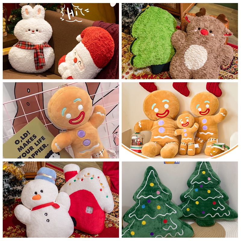 クリスマスサンタクロースジンジャーブレッドマン雪だるまヘラジカクッションかわいいクリスマスツリー人形クリスマス新年ギフトソフトソファクッション枕