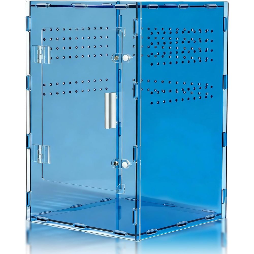 8x8x12 アクリル テラリウム - ヤモリ用サイバーパンク ブルー エンクロージャ