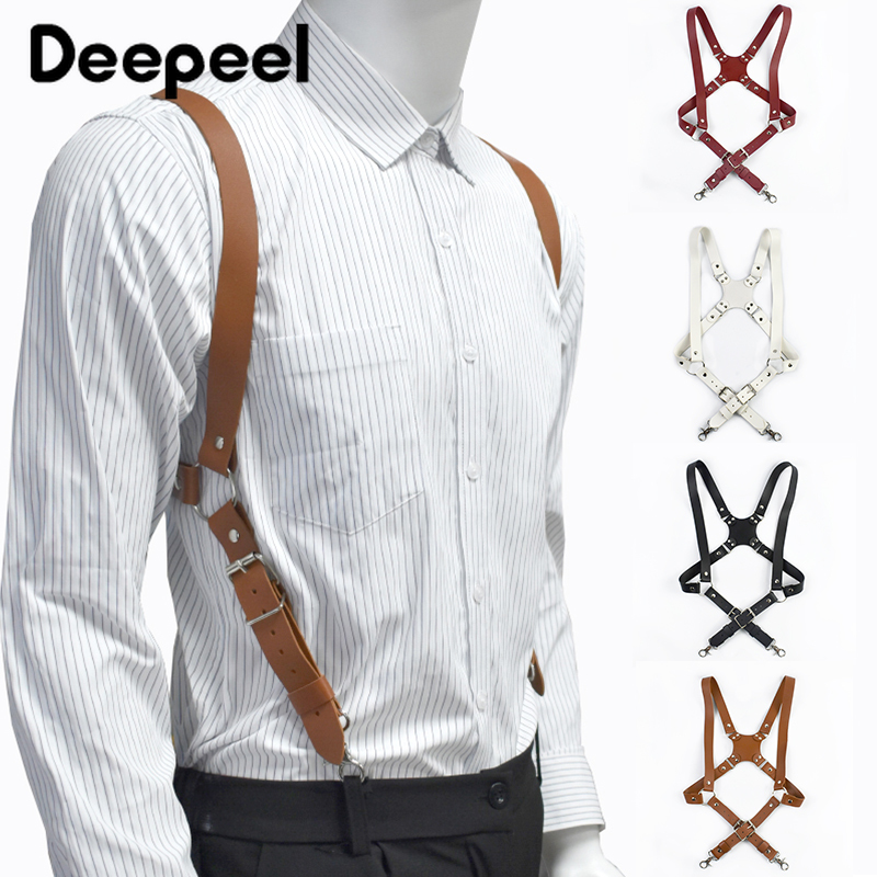 Deepeel 2.5 センチメートルメンズレザーサスペンダー 2 クリップフック男弾性ブレース大人調整ストラップハーネスサスペンダーパンツアクセサリー