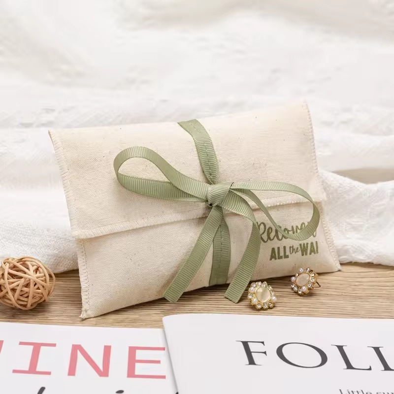 Luxury Custom Logo Jewelry Gift Packaging Pouch Organic Cotton Dust Cotton Envelope Bag
