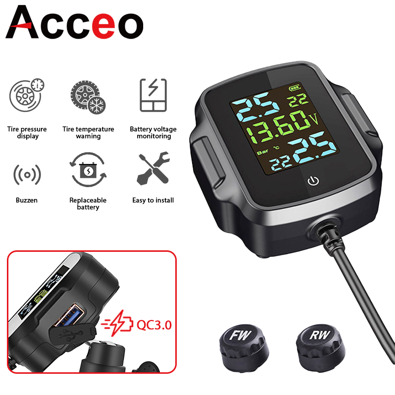 バイク TPMS QC 3.0 急速充電 USB 出力オートバイタイヤ空気圧警報モニターシステムタイヤ温度警報システム