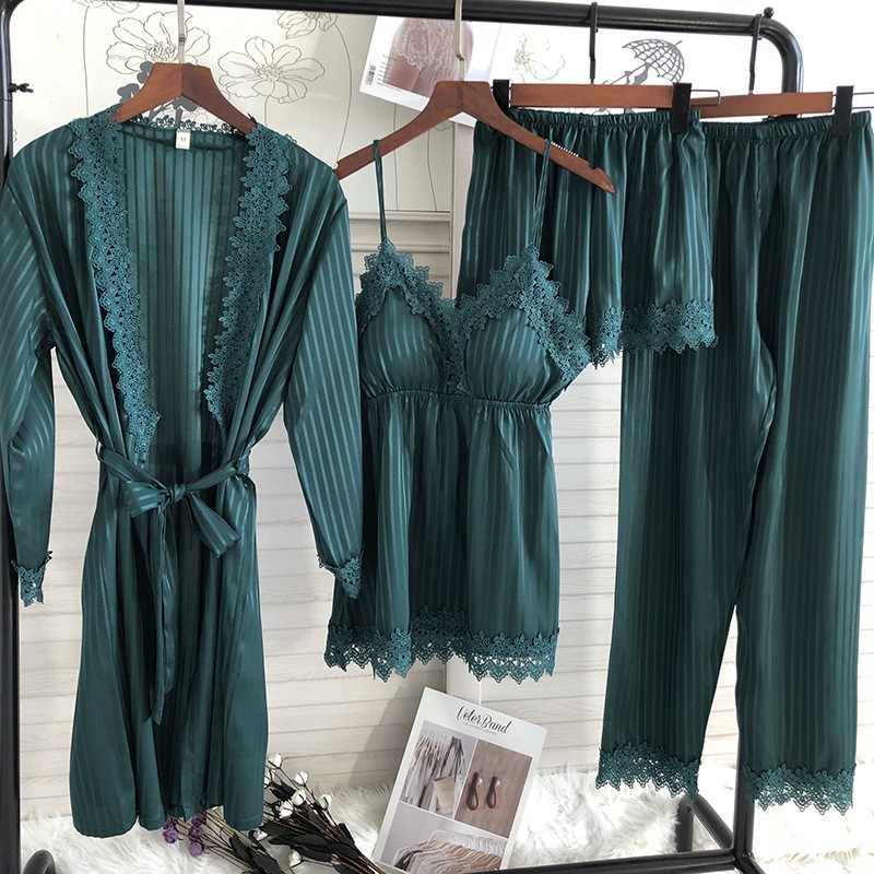 着物ローブガウン女性レースパジャマセット Veste ポレールスーツナイトウェアバスローブ夏パジャマルーズパジャマプールファム