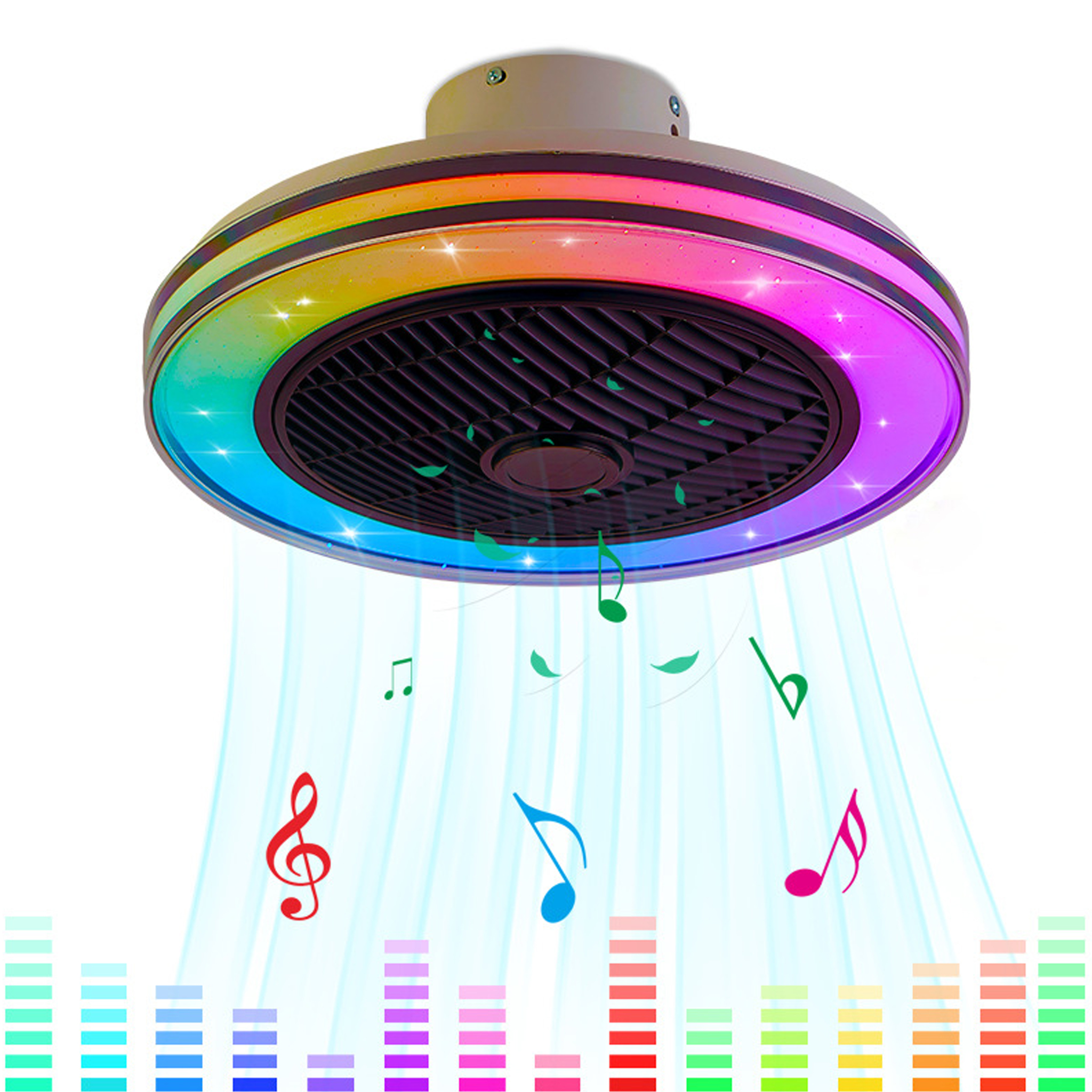 RGB シーリングファン ライト LED サイレントシーリングファン リモコン付き スマート Bluetooth スピーカー 寝室パーティー ホームデコレーション用