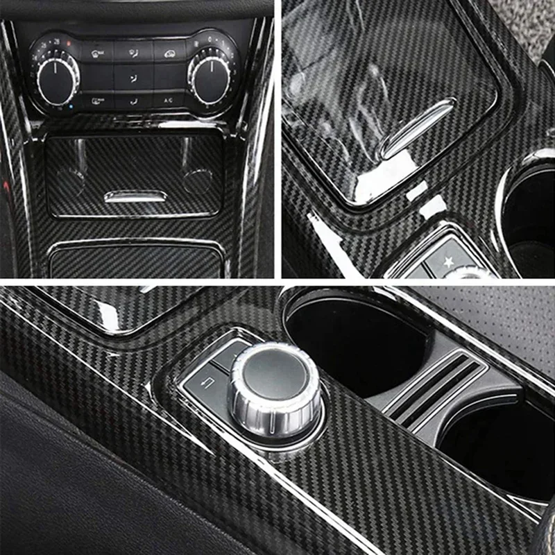 カーセンターコンソールウォーターカップホルダーパネル装飾フレームステッカーメルセデス GLA CLA A クラス W176 2013-2018 LHD カーボンファイバー