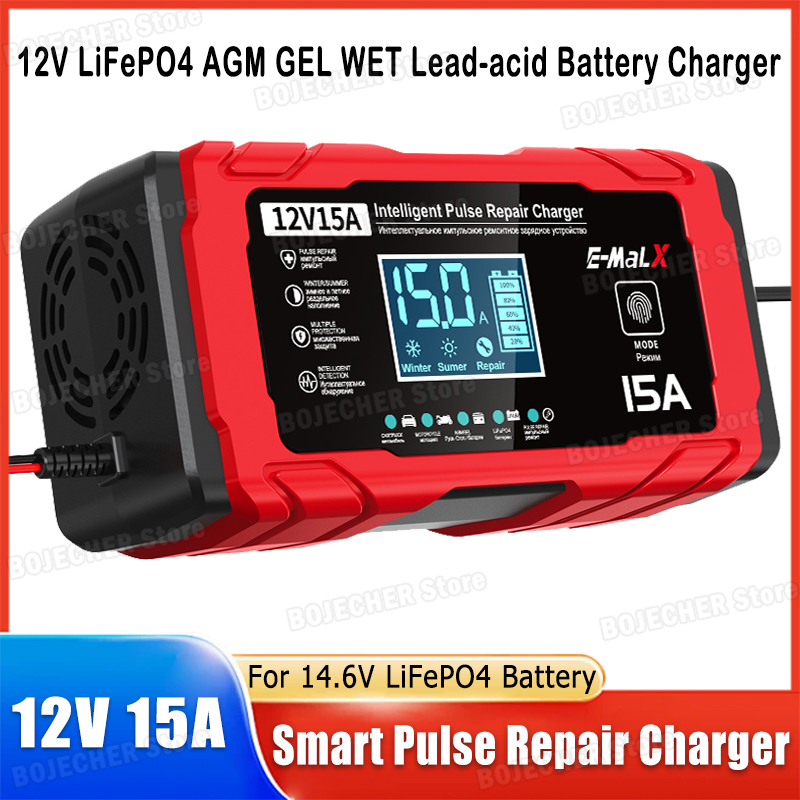 14.6V 15A Lifepo4 バッテリースマートパルス修理充電器 12V 15A 24V 8A 電動バイク充電器鉛酸 AGM ゲルバッテリー