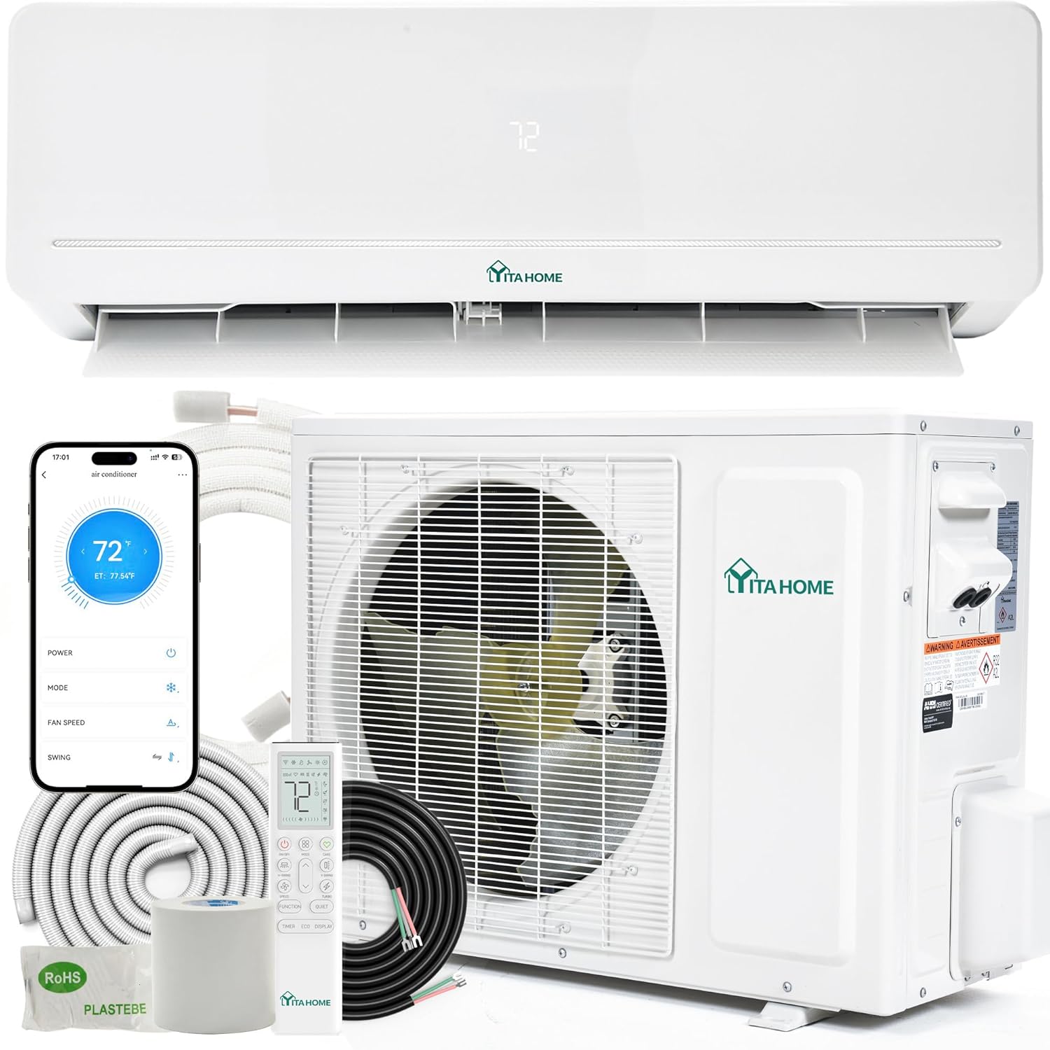 24000 BTU ミニスプリット AC/暖房システム、ダクトレスミニスプリットエアコンヒートポンプ、230V 20 SEER2 エネルギー、カスタマイズ