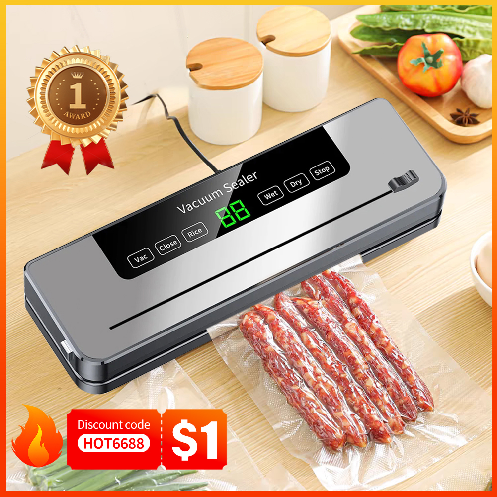 電気真空シーラー食品保存シールタッチボタンドライ/ウェット内蔵カッターキッチン食品シール真空包装機