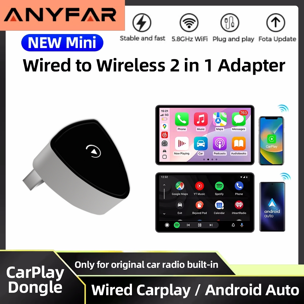 2 in 1 ワイヤレス CarPlay Android Auto アダプター ワイヤレス CarPlay アダプター iPhone および Android 工場出荷時の有線車用スマート USB ドングル