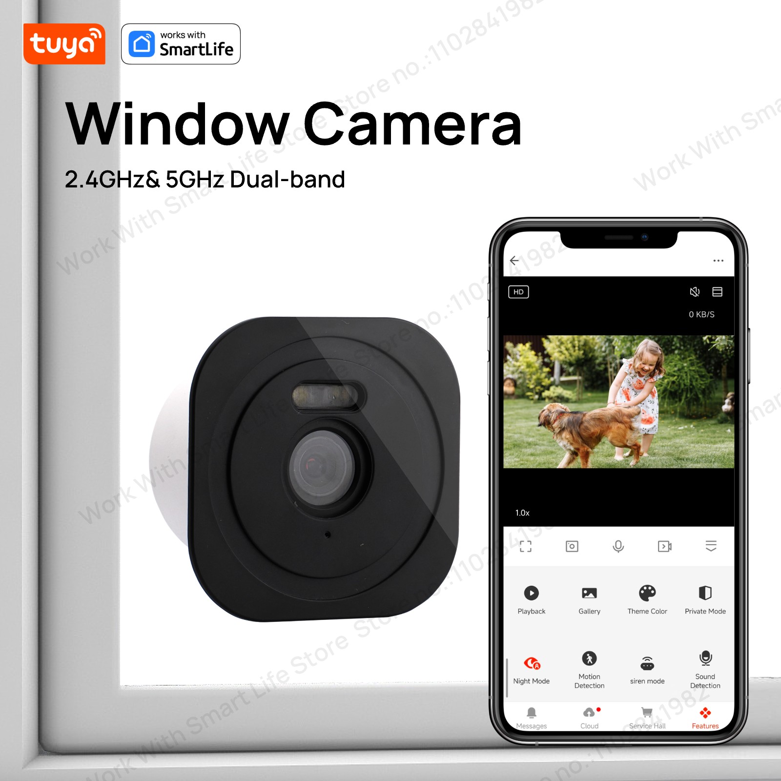 3MP 2K Tuya ウィンドウカメラ、2.4GHz