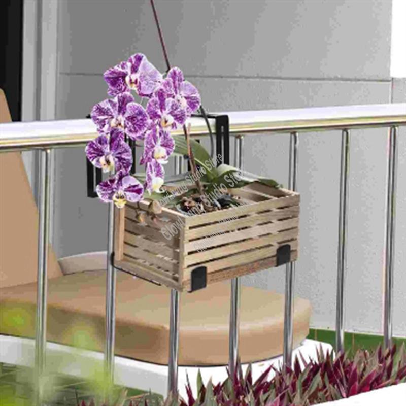 2 個バルコニー手すり吊り植木鉢フックプランターハンガー調節可能なホルダー壁ポット屋外金属ブラケット-A50M