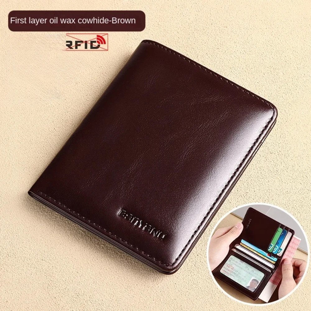 本革 Rfid 財布男性スリム垂直財布黒薄型ショート ID クレジットカードホルダーミニマリストメンズブルーマネーバッグ