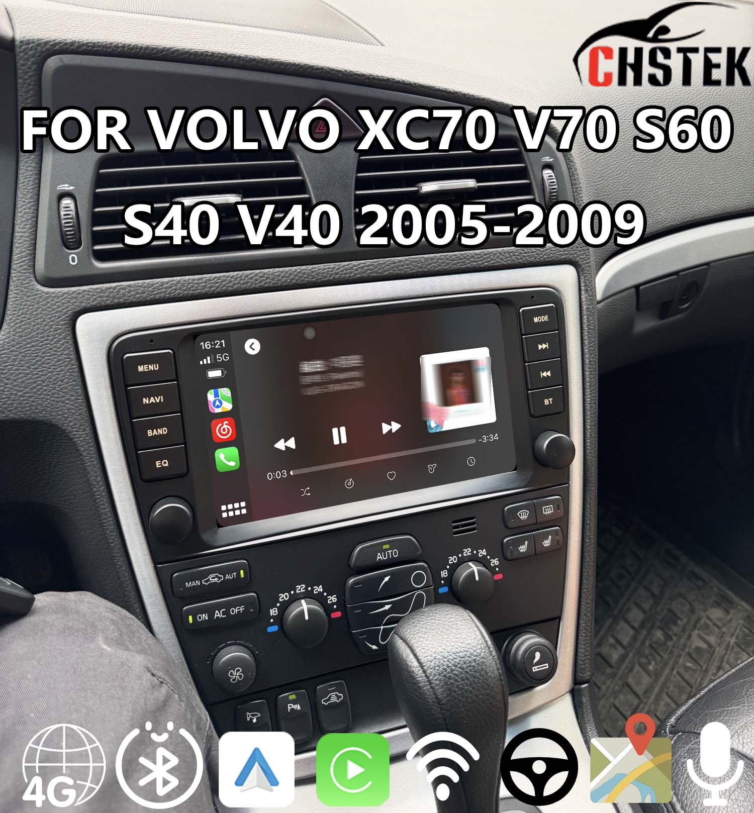 Car Android OEM For Volvo S60 S40 XC70 V70 V40 2005-2009 4G GPS WIFI Auto Vedio Media Stereo BT5 Handsfree Swap Carplay Camera