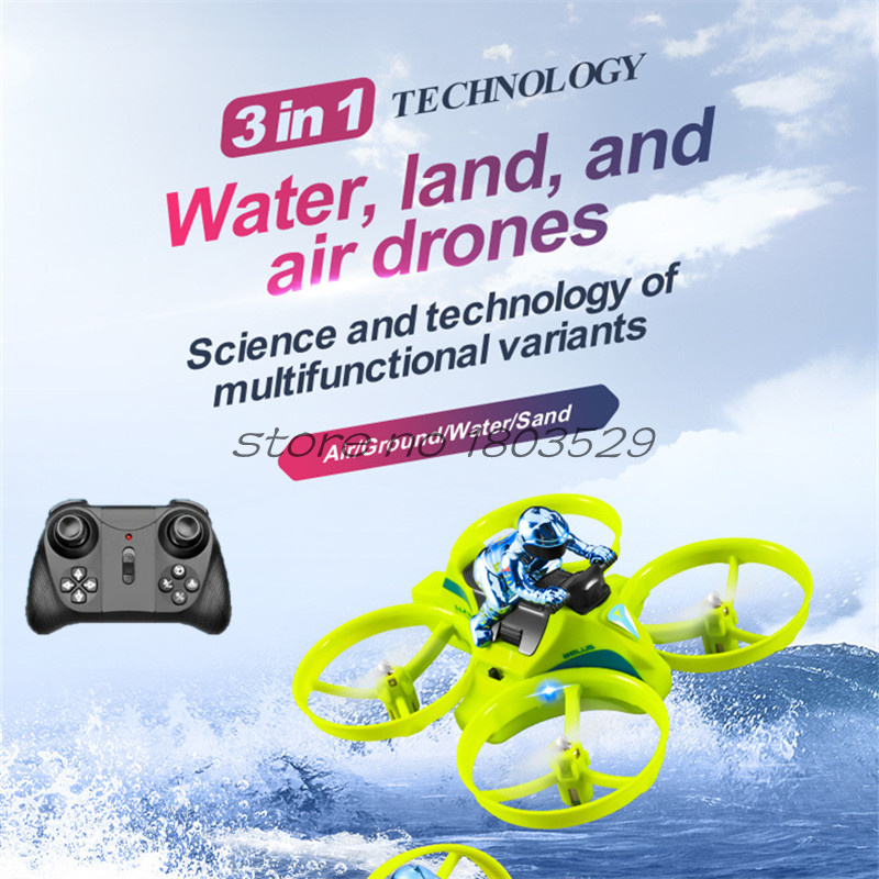 大 3 で 1 水陸航空飛行防水 RC ドローン 2.4 グラム 3D ロールヘッドレスモード高速ドリフトリモコンホバークラフトボート