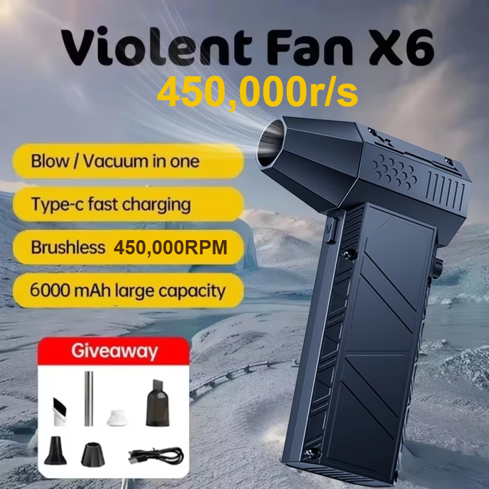 450,000RPM X6 送風機強力なダスト掃除機急速充電強風ブラシレス暴力ファン車/コンピュータのクリーニング用